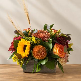 Autumn Sunflower Wooden Box Arrangement